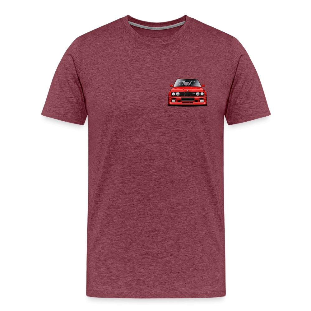 BMW t shirt Men’s Premium BMW E30 M3 Heart BMW T-Shirt - MotorweaR - burgundy